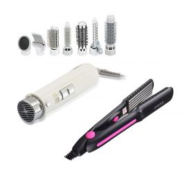 2 in 1 Combo Offer - Kemei Professional Hair Iron + Hot Air Hair Styler
