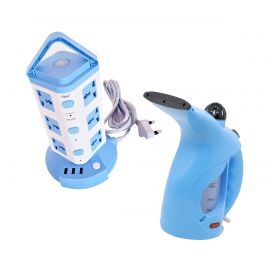 2 in 1 Combo Offer - 3 Layer Multi Power Plug With USB Port And Night Lamp + Portable Iron Steamer Brush For Clothes