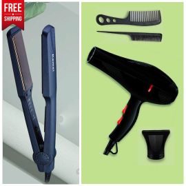 2 in 1 Hair Styling Combo - Hair Dryer + Kemei Professional Straightener Iron - Fabvariety