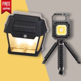 2 in 1 Combo - Solar Wall Lamp + COB Rechargeable Keychain Light with Tripod - Fabvariety