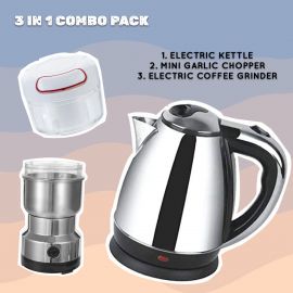 3 in 1 Combo - Electric Kettle + Mini Garlic Chopper + Electric Coffee Grinder - Fabvariety