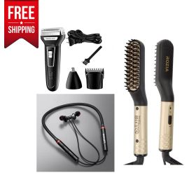 3 in 1 Men's Combo - 3 in 1 Trimmer + Rozia Men's Hair Straightener + Lenovo Neckband Earphone - Fabvariety