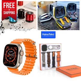 3 in 1 Gadgets Combo - Haino Teko Ultra Smart Watch + Gaming Earbuds + Mini Bluetooth Speaker - Fabvariety