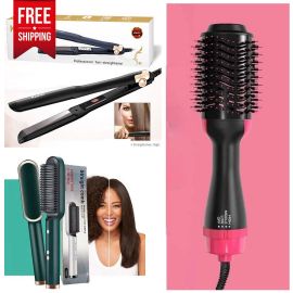 3 in 1 Hair Styling Combo - One Step Hair Dryer & Styler + Kemei Hair Straightener + Straight Hair Comb - Fabvariety