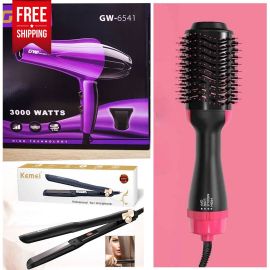 3-in-1 Hair Styling Combo - Professional Hair Dryer + Kemei Hair Straightener Iron + One Step Hair Styler - Fabvariety