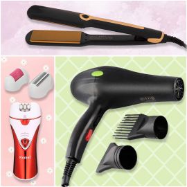 3 in 1 Ladies Styling combo - Hair Dryer + Hair Straightener + 3 in 1 epilator kit - Fabvariety