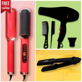 3 in 1 Hair Styling Combo - Kemei Hair Straightener Iron + Professional Hair Dryer + Babyverse Hair Straightener