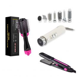 3 in 1 Combo Offer - Kemei Professional Hair Iron + One Step Hair Dryer and Styler + Hot Air Hair Styler