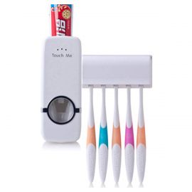 ABS Toothbrush Holder Universal Wall Mounted Tooth Brush Organizer With Automatic Toothpaste Dispenser