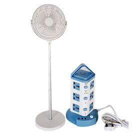 Combo offers - 3 Layer Multi Power Plug With USB Port And Night Lamp + Rechargeable Telescopic Fan With Extendable Neck