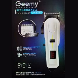Geemy Professional Rechargeable Hair Clipper with 4 Limit Combs, GM-6132, White - Fabvariety