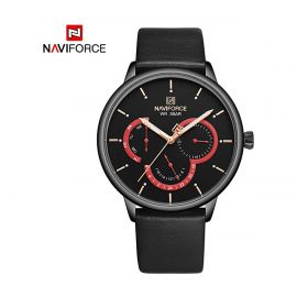 Naviforce Men's Black Dial Genuine Leather Analogue Classic Watch - NF3011-BBB