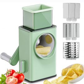 3 in 1 Multifunctional Vegetable Cutter for Kitchen, Salad Maker, Manual, Stainless Steel Panel, Green - Fabvariety