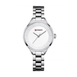 Curren Analog Stainless Steel Quartz Wrist Watch for Women, Water Resistant, Silver, 9015