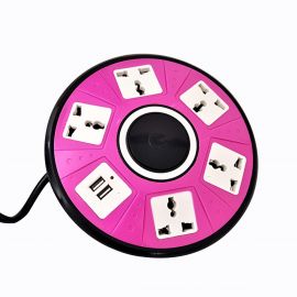 Multi Socket Power Strip with 2 USB Slots and 5 Universal Socket, USB UFO Socket, Blue, Pink, Green - Fabvariety
