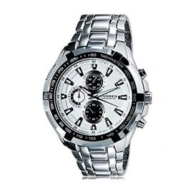 Curren Men's White Analog Stainless Steel Band Watch [8023]