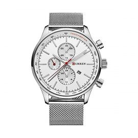 Curren 8227 Metal Strap Round Analog-Chrono With Date Display White Watch for Men
