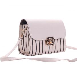 Women's Hand Bag - Light Grey with Black Stripes - Shoulder Bag